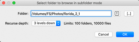 FastRawViewer. Choose parent folder to browse in subfolder mode