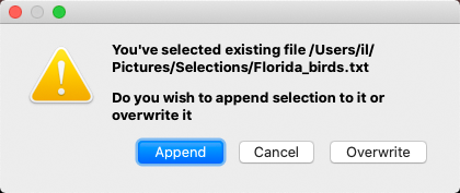 FastRawViewer. Confirm Append Selection to file