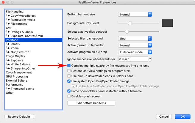 FastRawViewer 1.5.5. Preferences. Combine Multiple prev/next files into one jump