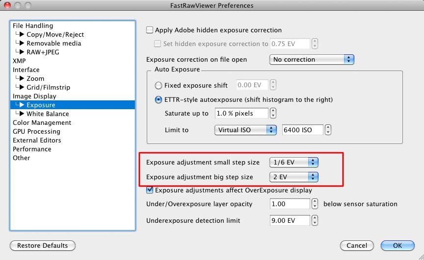 FastRawViewer 1.3.3 Exposure Adjustment Step