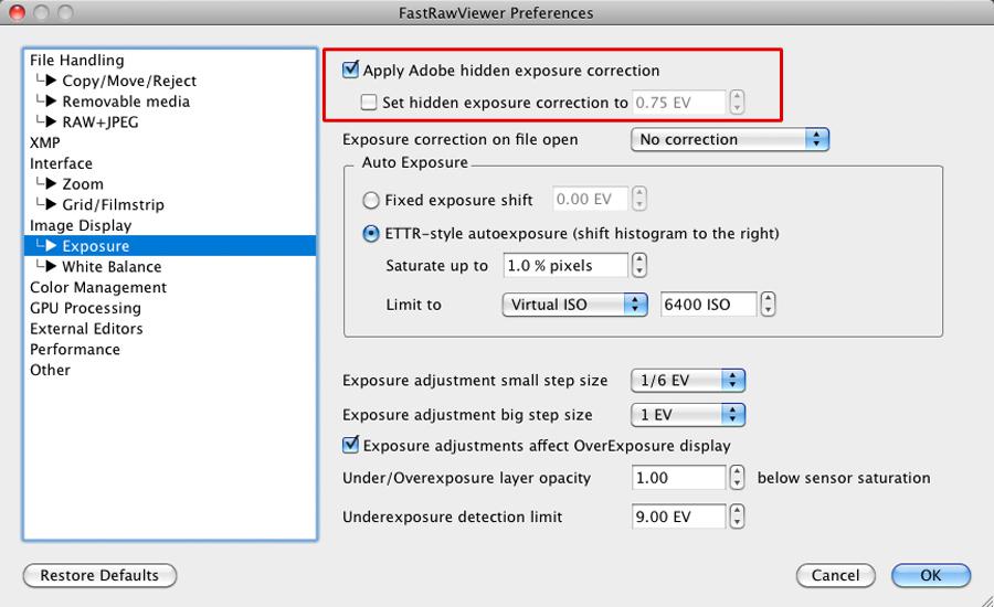 FastRawViewer 1.3.4. Beta Version. Adobe hidden exposure correction