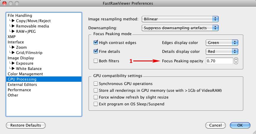 FastRawViewer 1.3.5. GPU Processing Tab