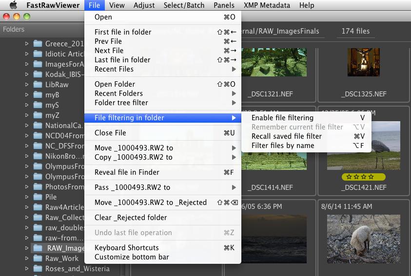 FastRawViewer 1.4 File Filtering in Folder Menu