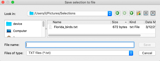 FastRawViewer. Save Selection to file dialog